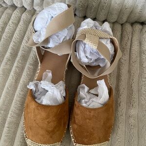 SHEIN Tan Espadrille Flats with Ankle Straps